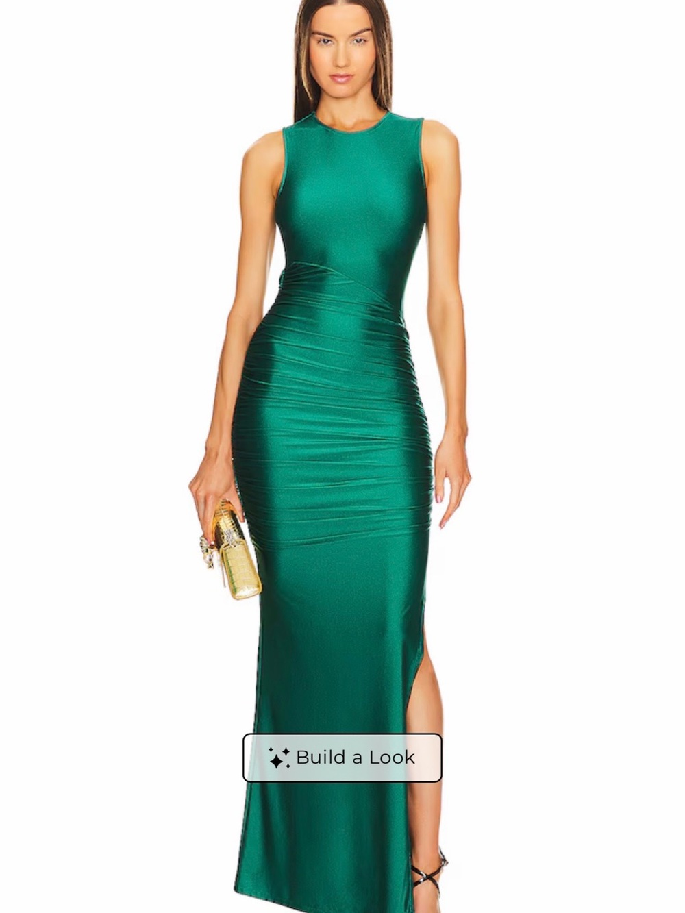 Michael Costello Emerald Green Sleeveless Maxi Gown with Side Slit